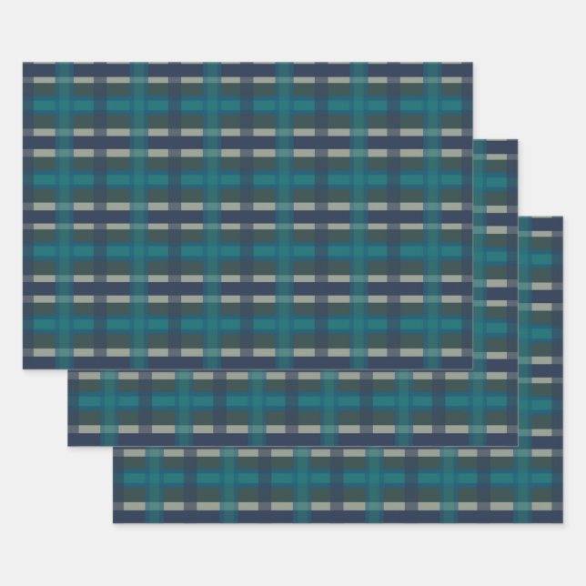 Chequered Plaid Blue Green Plaid And Turquoise Wrapping Paper Sheet (Set)
