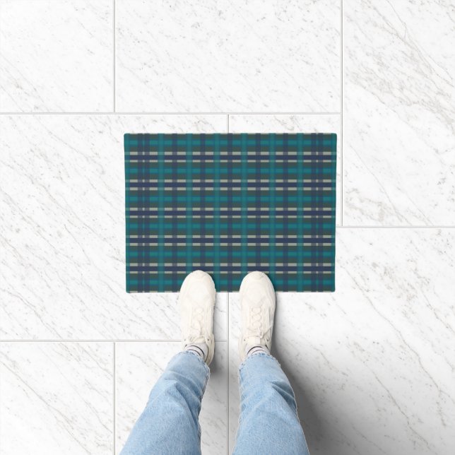 Chequered Plaid Blue Green Purple And Turquoise Doormat (Indoor)