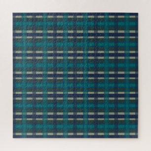 Chequered Plaid Blue Green Purple And Turquoise Jigsaw Puzzle
