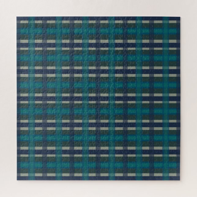 Chequered Plaid Blue Green Purple And Turquoise Jigsaw Puzzle (Vertical)