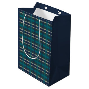 Chequered Plaid Blue Green Purple And Turquoise Medium Gift Bag