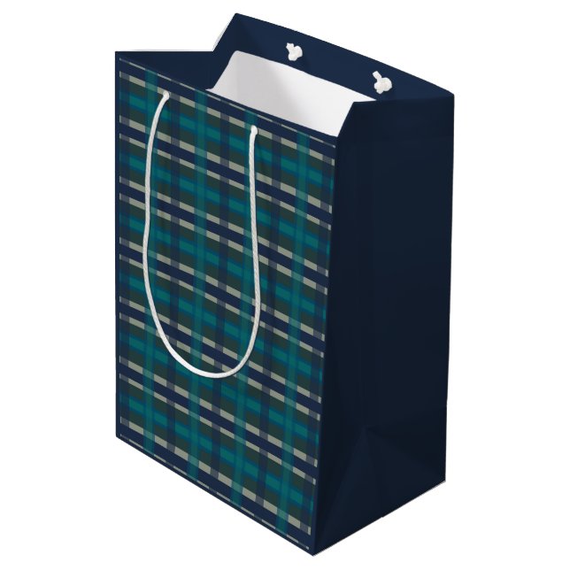 Chequered Plaid Blue Green Purple And Turquoise Medium Gift Bag (Back Angled)