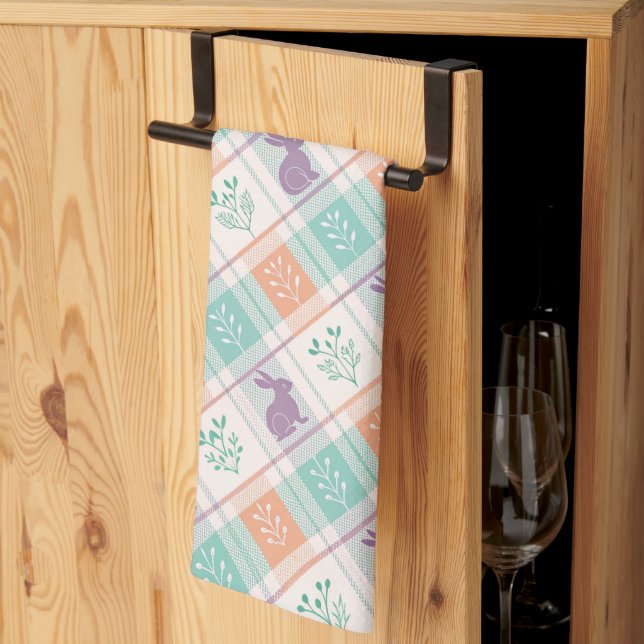 Chequered Plaid Easter   Tea Towel (Thirds Fold)