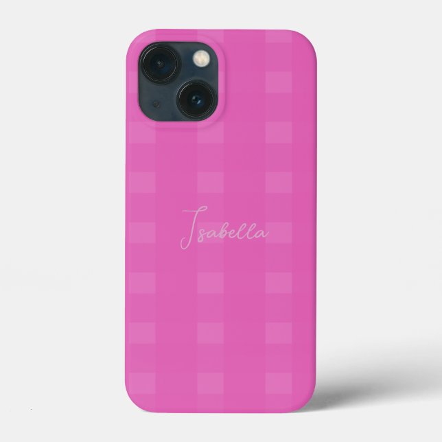 Chequered Plaid Pattern Add Name or Initials Pink Case-Mate iPhone Case (Back)
