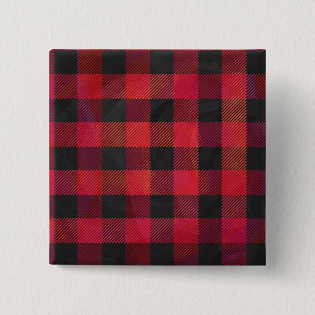 Chequered Plaid Red and Black 15 Cm Square Badge (Front)