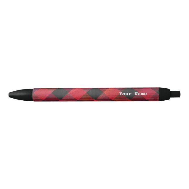 Chequered Plaid Red and Black Black Ink Pen (Front)
