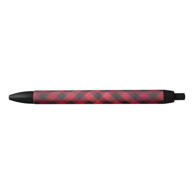 Chequered Plaid Red and Black Black Ink Pen (Front)