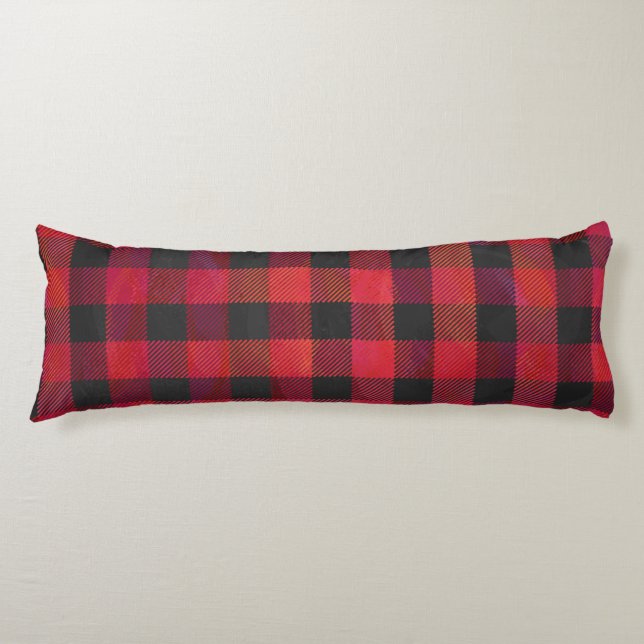 Chequered Plaid Red and Black Body Cushion (Front)