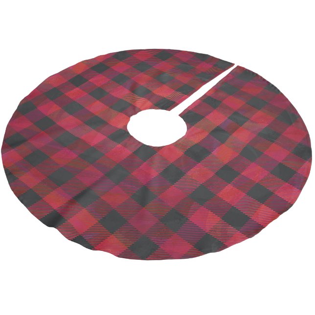 Chequered Plaid Red and Black Brushed Polyester Tree Skirt (Angled)