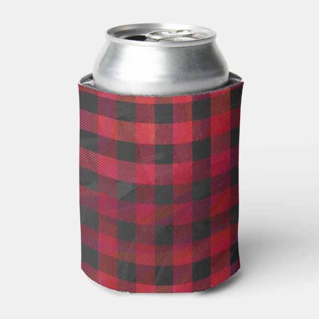 Chequered Plaid Red and Black Can Cooler (Can Front)