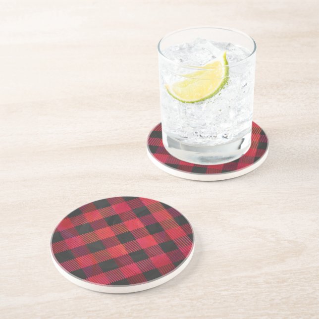 Chequered Plaid Red and Black Coaster (Side)