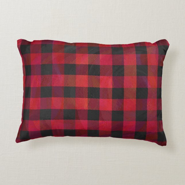Chequered Plaid Red and Black Decorative Cushion (Back)
