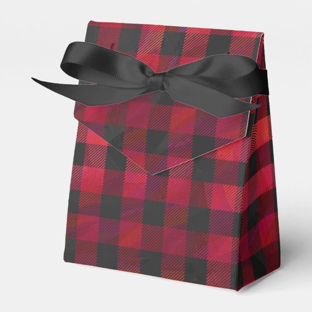 Chequered Plaid Red and Black Favour Box (Front Side)