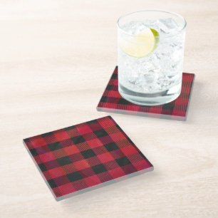 Chequered Plaid Red and Black Glass Coaster