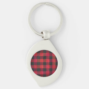 Chequered Plaid Red and Black Key Ring