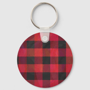 Chequered Plaid Red and Black Key Ring