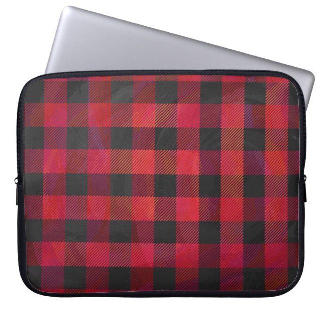 Chequered Plaid Red and Black Laptop Sleeve (Front)