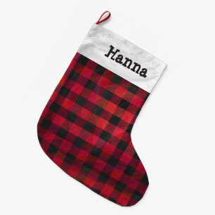Chequered Plaid Red and Black Large Christmas Stocking