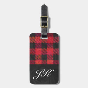 Chequered Plaid Red and Black Luggage Tag