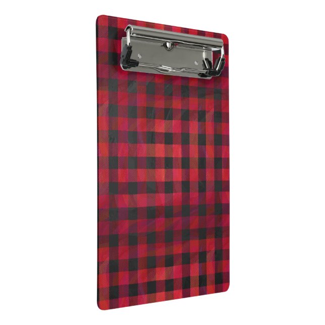 Chequered Plaid Red and Black Mini Clipboard (Angled)