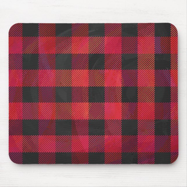 Chequered Plaid Red and Black Mouse Mat (Front)