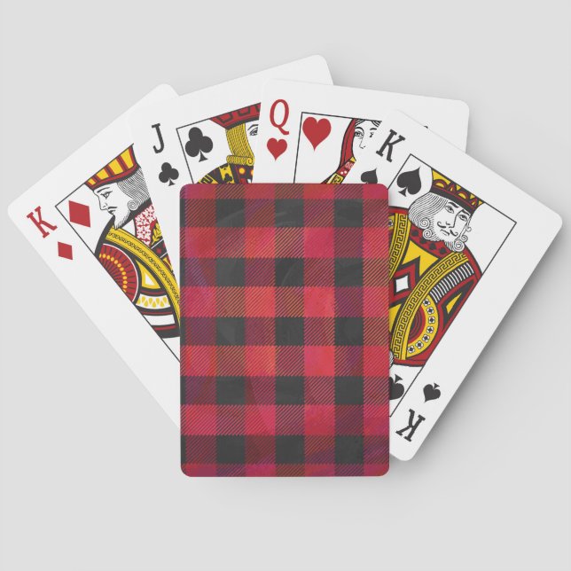 Chequered Plaid Red and Black Playing Cards (Back)