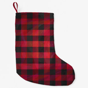 Chequered Plaid Red and Black Small Christmas Stocking