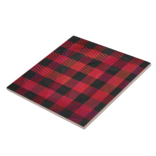 Chequered Plaid Red and Black Tile