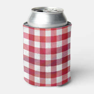 Chequered Plaid Red and White Can Cooler