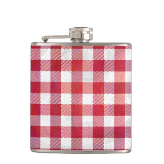 Chequered Plaid Red and White Hip Flask