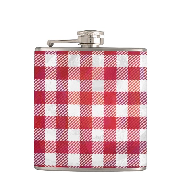 Chequered Plaid Red and White Hip Flask (Front)