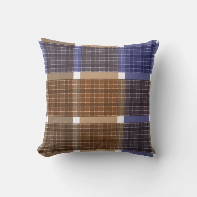 Chequered plaid tartan brown violet retro colours  cushion (Front)