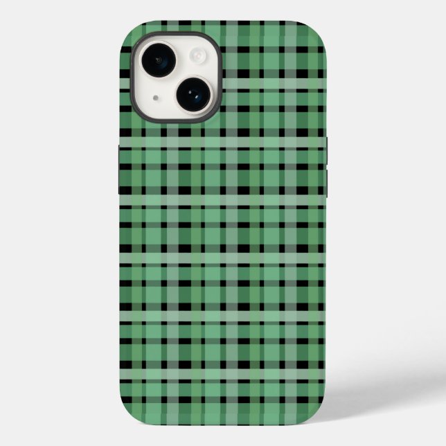 Chequered Plaid Tartan Green Stripes On Black  Case-Mate iPhone Case (Back)