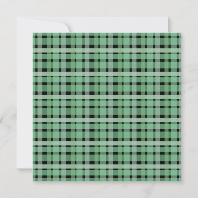Chequered Plaid Tartan Green Stripes On Black  Holiday Card (Front)