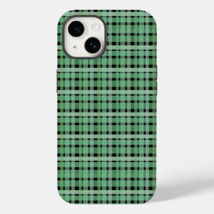 Chequered Plaid Tartan Green Stripes On Black  iPhone 14 Case