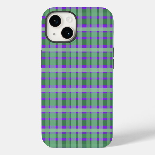 Chequered Plaid Tartan Green Stripes On Purple  Case-Mate iPhone Case (Back)