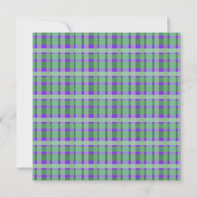 Chequered Plaid Tartan Green Stripes On Purple  Holiday Card (Front)