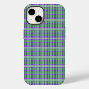 Chequered Plaid Tartan Green Stripes On Purple iPhone 14 Case