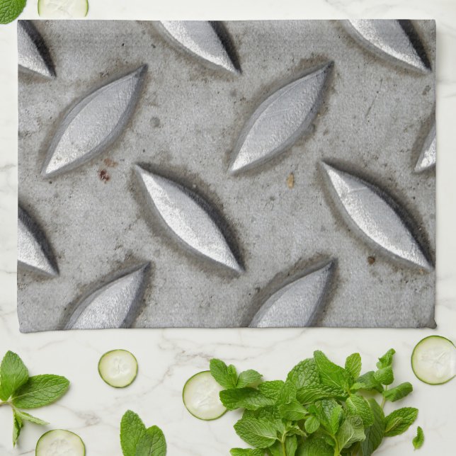 Chequered Plate Industrial Warehouse Steel Chic Tea Towel (Folded)