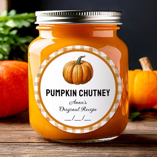 Chequered pumpkin chutney canning label (Creator Uploaded)