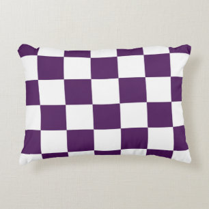Chequered Purple and White Decorative Cushion
