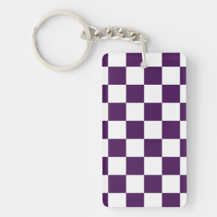 Chequered Purple and White Key Ring