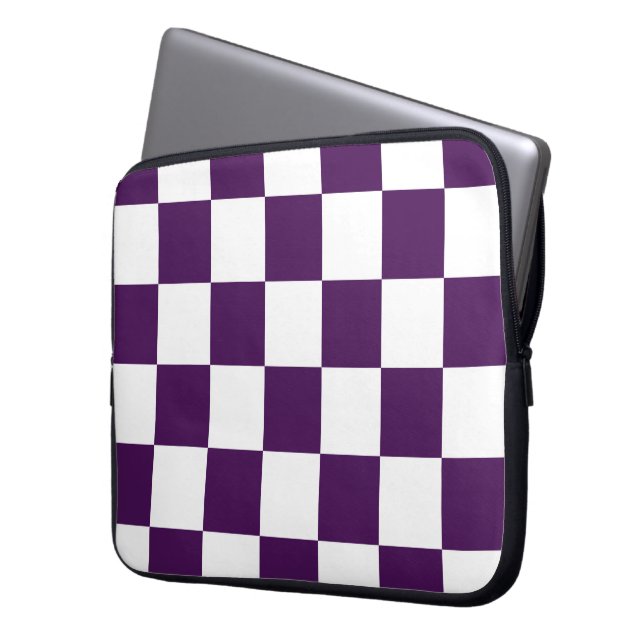 Chequered Purple and White Laptop Sleeve (Front Left)