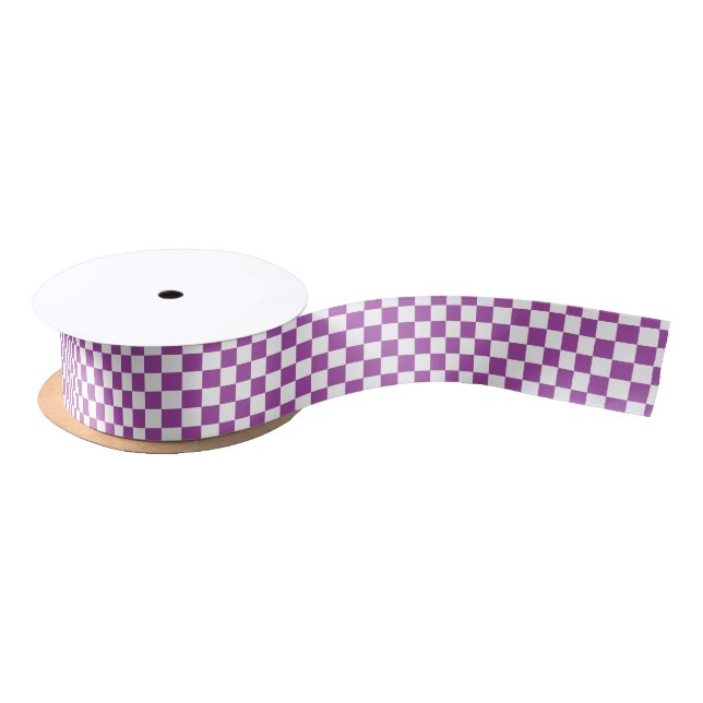Chequered Purple and White Satin Ribbon (Spool)