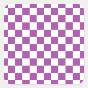 Chequered Purple and White Square Sticker