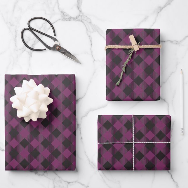 Chequered Purple Buffalo Plaid Wrapping Paper Sheet (Front)