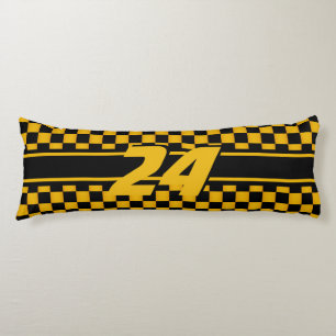 Chequered Race Car   Golden Yellow   Number Body Cushion