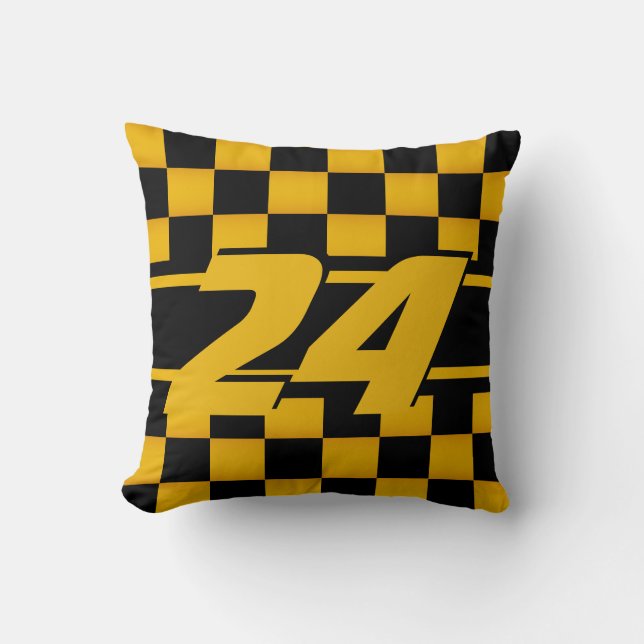 Chequered Race Car | Golden Yellow | Number Cushion (Front)