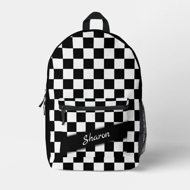 Chequered Race Flag Personal Printed Backpack (Front)