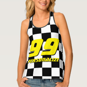 Chequered race flag racerback tank top for women